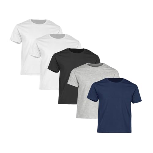 Fruit of the Loom 5er-Pack Iconic Kinder T-Shirt,2xWhite+1xBlack+1xGrey+1xNavy,140 von Fruit of the Loom