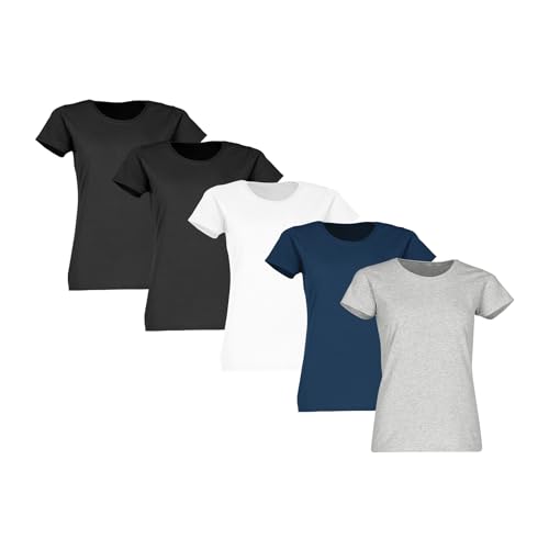 Fruit of the Loom 5er Pack Ladies´ Valueweight T Damen T-Shirt, 2xBlack +White +Navy +Heather Grey, XXL von Fruit of the Loom