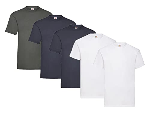 Fruit of the Loom 5er Pack T-Shirts, 2X Weiss + 2X Deep Navy + 1x Graphit + 1 HL Kauf Notizblock, Größe L Fruit of the Loom 5er Pack T-Shirts, 2X Weiss + 2X Deep Navy + 1x Graphit + 1 HL Kauf Notizblock, Größe L von Fruit of the Loom