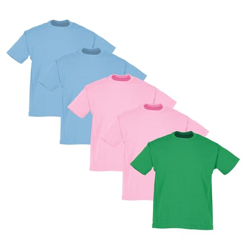 Fruit of the Loom 5er-Pack Valueweight Kinder T-Shirt, 2X Sky + 2X Light Pink + 1x Kelly, 164 von Fruit of the Loom