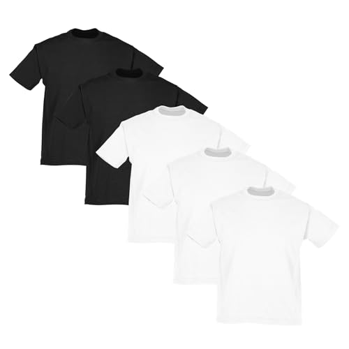 Fruit of the Loom 5er-Pack Valueweight Kinder T-Shirt, 3X Weiß + 2X Schwarz, 116 von Fruit of the Loom