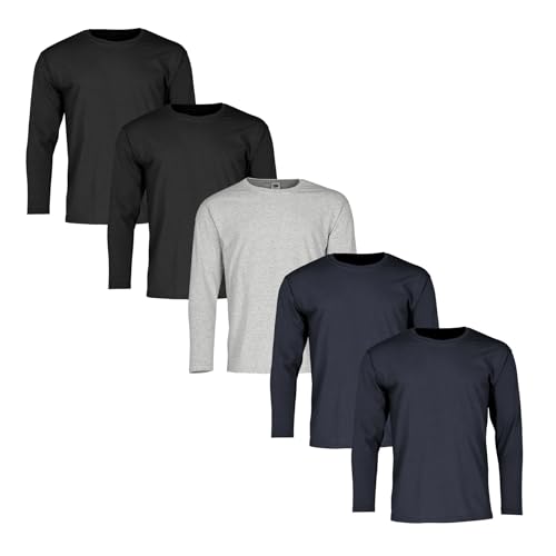 Fruit of the Loom 5er Pack Valueweight Long Sleeve T Herren Langarm Shirt, 2xBlack +2xDeepNavy +Heather Grey, XL von Fruit of the Loom