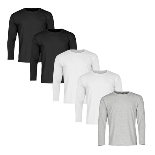 Fruit of the Loom 5er Pack Valueweight Long Sleeve T Herren Langarm Shirt, 2xWhite +2xBlack +Heather Grey, 4XL von Fruit of the Loom