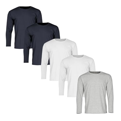 Fruit of the Loom 5er Pack Valueweight Long Sleeve T Herren Langarm Shirt, 2xWhite +2xDeepNavy +Heather Grey, M von Fruit of the Loom