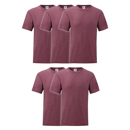 Fruit of the Loom 5er Pack Valueweight T-Shirt + GRATIS MyShirt Stoffbeutel, Farbe:Burgund meliert, Größe:3XL von Fruit of the Loom
