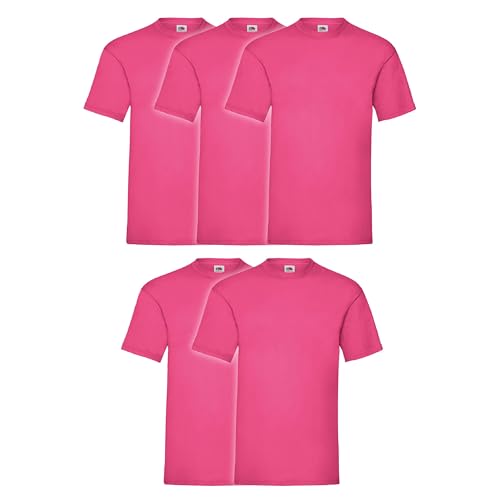 Fruit of the Loom 5er Pack Valueweight T-Shirt + GRATIS MyShirt Stoffbeutel, Farbe:Fuchsia, Größe:S von Fruit of the Loom