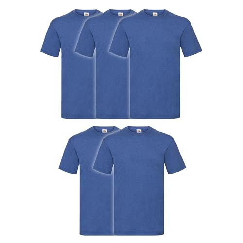 Fruit of the Loom 5er Pack Valueweight T-Shirt + GRATIS MyShirt Stoffbeutel, Farbe:Retro Royalblau meliert, Größe:L von Fruit of the Loom