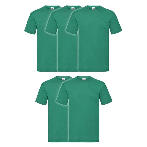 Fruit of the Loom 5er Pack Valueweight T-Shirt + GRATIS MyShirt Stoffbeutel, Farbe:Retro grün meliert, Größe:2XL von Fruit of the Loom