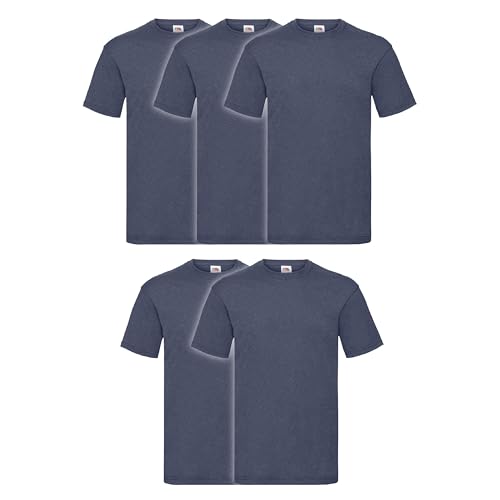 Fruit of the Loom 5er Pack Valueweight T-Shirt + GRATIS MyShirt Stoffbeutel, Farbe:Vintage Navy meliert, Größe:S von Fruit of the Loom