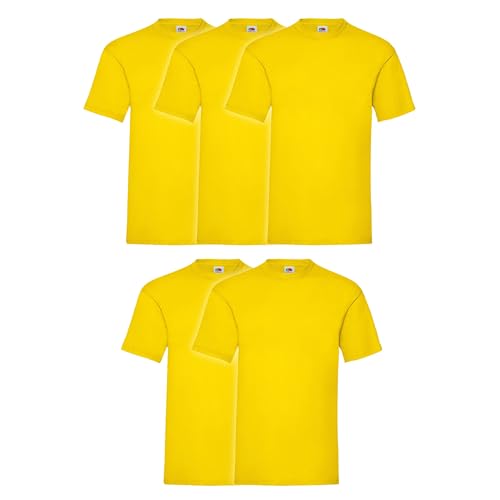 Fruit of the Loom 5er Pack Valueweight T-Shirt + GRATIS MyShirt Stoffbeutel, Farbe:gelb, Größe:L von Fruit of the Loom