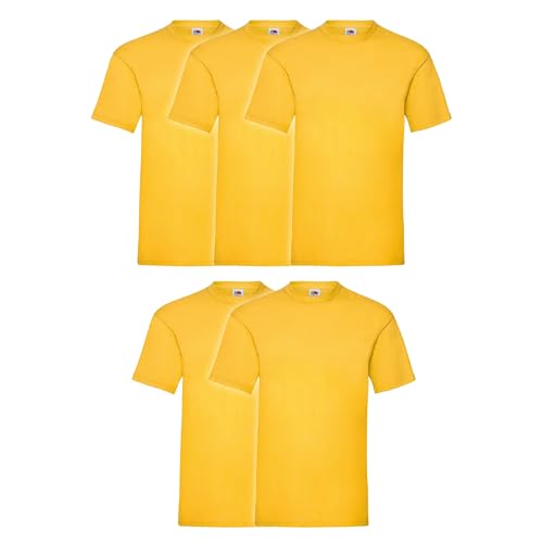 Fruit of the Loom 5er Pack Valueweight T-Shirt + GRATIS MyShirt Stoffbeutel, Farbe:sonnenblumengelb, Größe:L von Fruit of the Loom