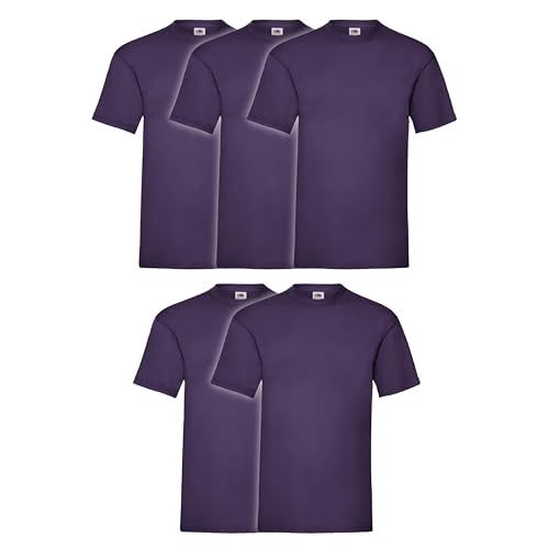 Fruit of the Loom Valueweight Herren-T-Shirt, kurzärmelig, 5 Stück, Lila + Myshirt Stoffbeutel, M von Fruit of the Loom