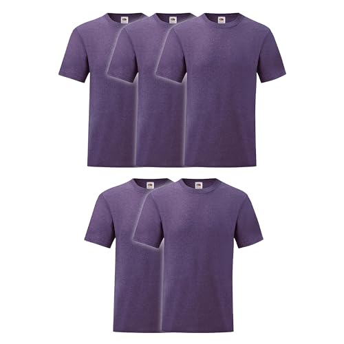 Fruit of the Loom 5er Pack Valueweight T-Shirt + GRATIS MyShirt Stoffbeutel, Farbe:violett meliert, Größe:L von Fruit of the Loom