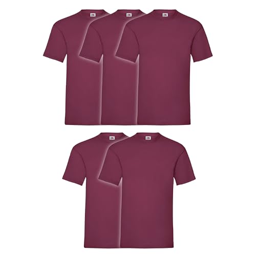 Fruit of the Loom Valueweight Herren-T-Shirt, kurzärmelig, 5 Stück, Burgunderrot + Myshirt Stofftasche, 3XL von Fruit of the Loom
