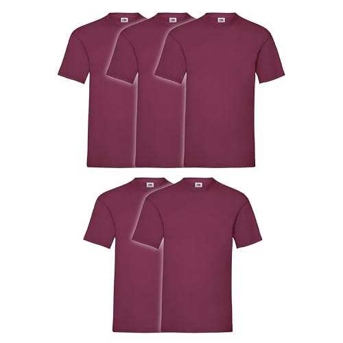 Fruit of the Loom 5er Pack Valueweight T-Shirt + GRATIS MyShirt Stoffbeutel, Farbe:Burgund, Größe:3XL von Fruit of the Loom