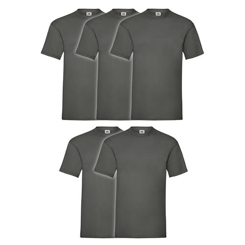 Fruit of the Loom 5er Pack Valueweight T-Shirt + GRATIS MyShirt Stoffbeutel, Farbe:Graphit, Größe:M von Fruit of the Loom