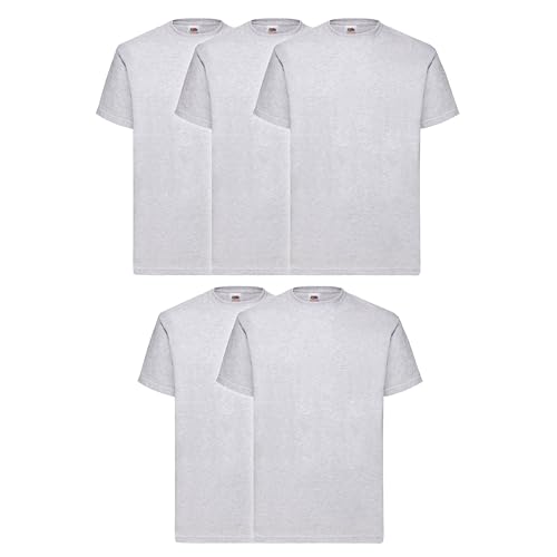 Fruit of the Loom Valueweight Herren-T-Shirt, kurzärmelig, 5 Stück, Grau meliert + Myshirt Stoffbeutel, XXL von Fruit of the Loom