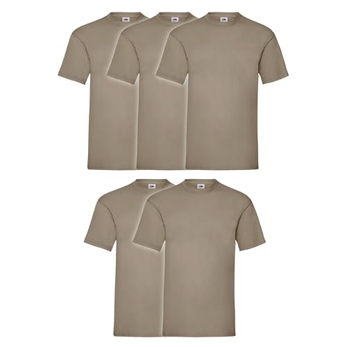 Fruit of the Loom 5er Pack Valueweight T-Shirt + GRATIS MyShirt Stoffbeutel, Farbe:Khaki, Größe:3XL von Fruit of the Loom