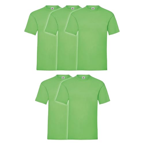 Fruit of the Loom 5er Pack Valueweight T-Shirt + GRATIS MyShirt Stoffbeutel, Farbe:Lime, Größe:L von Fruit of the Loom