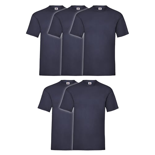 Fruit of the Loom 5er Pack Valueweight T-Shirt + GRATIS MyShirt Stoffbeutel, Farbe:Navy, Größe:3XL von Fruit of the Loom