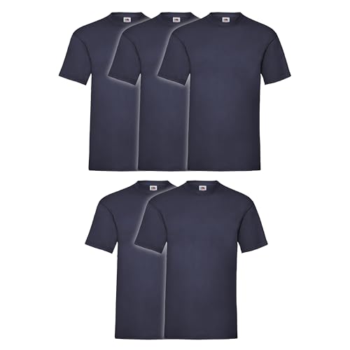 Fruit of the Loom 5er Pack Valueweight T-Shirt + GRATIS MyShirt Stoffbeutel, Farbe:Navy, Größe:4XL von Fruit of the Loom