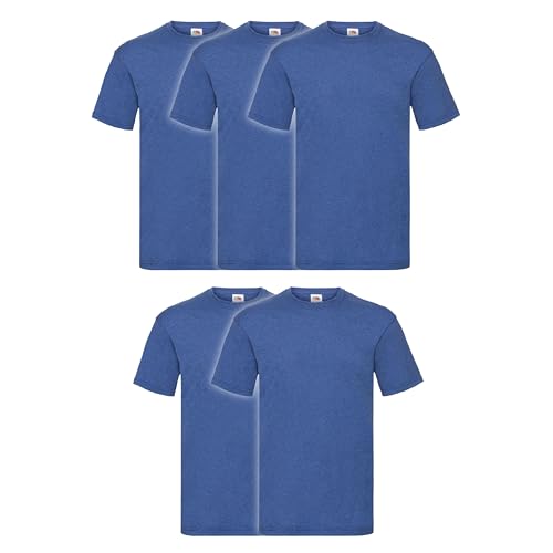 Fruit of the Loom 5er Pack Valueweight T-Shirt + GRATIS MyShirt Stoffbeutel, Farbe:Retro Royalblau meliert, Größe:2XL von Fruit of the Loom