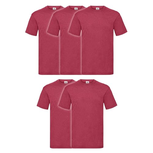 Fruit of the Loom 5er Pack Valueweight T-Shirt + GRATIS MyShirt Stoffbeutel, Farbe:Vintage rot meliert, Größe:2XL von Fruit of the Loom