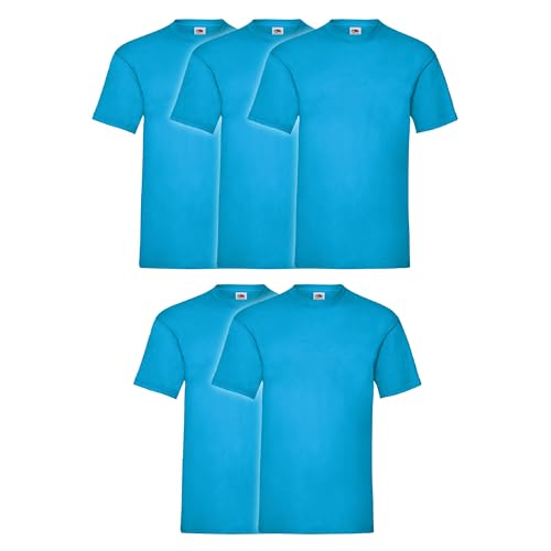 Fruit of the Loom 5er Pack Valueweight T-Shirt + GRATIS MyShirt Stoffbeutel, Farbe:azurblau, Größe:L von Fruit of the Loom