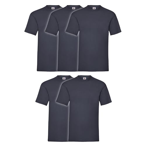 Fruit of the Loom Valueweight Herren-T-Shirt, kurzärmelig, 5 Stück, Deep Navy + Myshirt Stoffbeutel, L von Fruit of the Loom