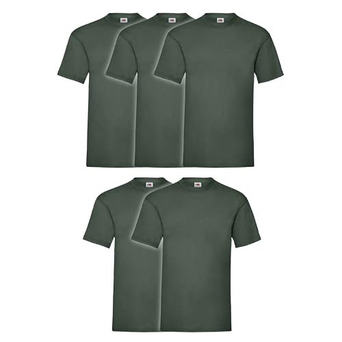 Fruit of the Loom 5er Pack Valueweight T-Shirt + GRATIS MyShirt Stoffbeutel, Farbe:flaschengrün, Größe:L von Fruit of the Loom