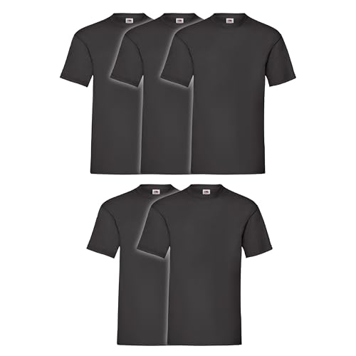 Fruit of the Loom Valueweight Herren-T-Shirt, kurzärmelig, 5 Stück, Schwarz + Myshirt Stofftasche, L von Fruit of the Loom