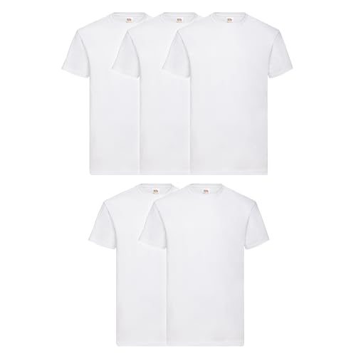 Fruit of the Loom Valueweight Herren-T-Shirt, kurzärmelig, 5 Stück, Weiß + Myshirt Stoffbeutel, XXL von Fruit of the Loom