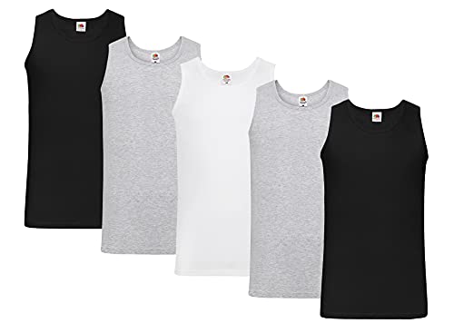 Fruit of the Loom 5er T Shirt Athletic MUSKELSHIRT M L XL XXL 3XL 4XL UNTERHEMD Tank TOP, 2xGrau 2xSchwarz 1xWeiss + 1 HL-Kauf Notizblock 5XL von Fruit of the Loom