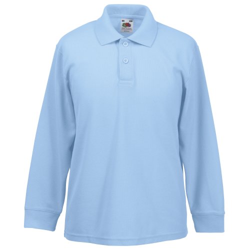 Fruit of the Loom Kinder-Poloshirt, langärmelig, 65/35, Piqué, himmelblau, 7-8 Jahre von Fruit of the Loom
