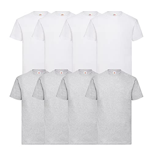 Fruit of the Loom 8 T Shirts Valueweight T Rundhals M L XL XXL 3XL 4XL 5XL Übergröße Diverse Farbsets (3XL, 4Weiß 4Grau + 1 HL Kauf Notizblock) von Fruit of the Loom
