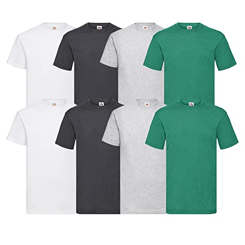 Fruit of the Loom 8 T Shirts Valueweight T Rundhals M L XL XXL 3XL 4XL 5XL Übergröße Diverse Farbsets (3XL, 8er 2Weiss 2Dark Heather 2Retro Green 2Grau + 1 HL Kauf Notizblock) von Fruit of the Loom