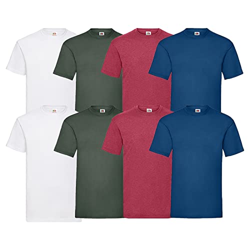 Fruit of the Loom 8 T Shirts Valueweight T Rundhals M L XL XXL 3XL 4XL 5XL Übergröße Diverse Farbsets (L, 8er 2Weiss 2Navy 2Vintage Red 2Flaschengrün + 1HL Kauf Notizblock) von Fruit of the Loom