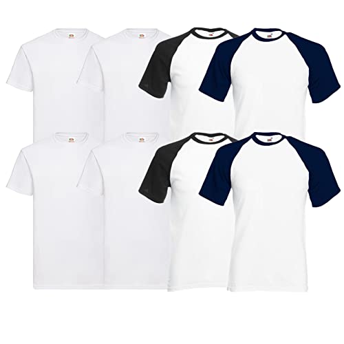 Fruit of the Loom 8 T Shirts Valueweight T Rundhals M L XL XXL 3XL 4XL 5XL Übergröße Diverse Farbsets (XXL, 8er 4Weiss 2White Black 2White Navy + 1 HL Kauf Notizblock) von Fruit of the Loom