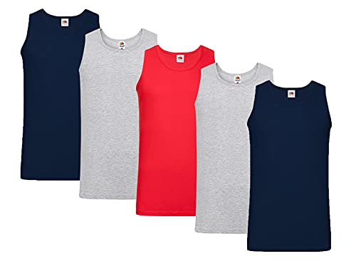 Fruit of the Loom Ärmelloses Sport-Tanktop für Herren, 2 x Grau, 2 x Dunkelblau, 1 x Rot + 1 HL-Kauf Notizblock, XL von Fruit of the Loom