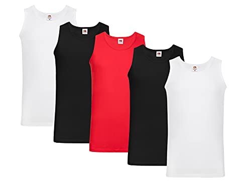Fruit of the Loom Ärmelloses Sport-Tanktop für Herren, 2 x Weiß, 2 x Schwarz, 1 x Rot + 1 HL-Kauf Notizblock, L von Fruit of the Loom