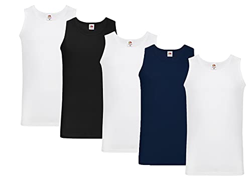 Fruit of the Loom Ärmelloses Sport-Tanktop für Herren, 3 x Weiß, 1 x Dunkelblau, 1 x Schwarz + 1 HL-Kauf Notizblock, M von Fruit of the Loom