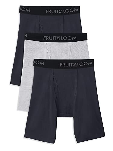 Fruit of the Loom Atmungsaktive Herren-Boxershorts, feuchtigkeitsableitende Unterwäsche, Multipacks, Langes Bein – Baumwoll-Mesh – Farben können variieren, XX-Large von Fruit of the Loom