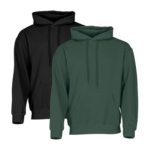 Fruit of the Loom Classic Hooded Sweat 2er-Pack Herren, Black + Bottle, L von Fruit of the Loom
