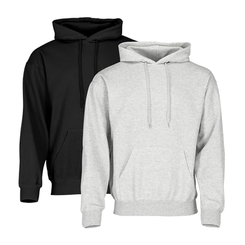 Fruit of the Loom Classic Hooded Sweat 2er-Pack Herren, Black + Heather Grey, XXL von Fruit of the Loom