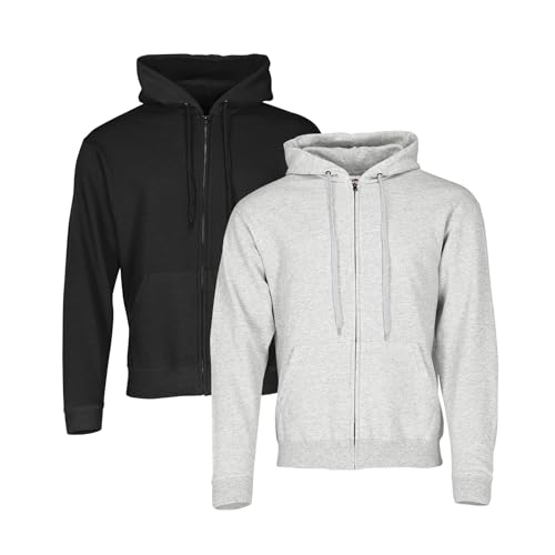 Fruit of the Loom Classic Hooded Sweat Jacket 2er-Pack Herren, Black + Heather Grey, 5XL von Fruit of the Loom