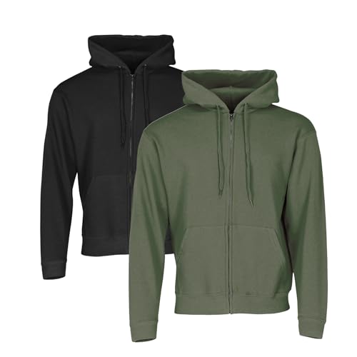 Fruit of the Loom Classic Hooded Sweat Jacket 2er-Pack Herren, Black + Olive, XXL Fruit of the Loom Classic Hooded Sweat Jacket 2er-Pack Herren, Black + Olive, XXL von Fruit of the Loom