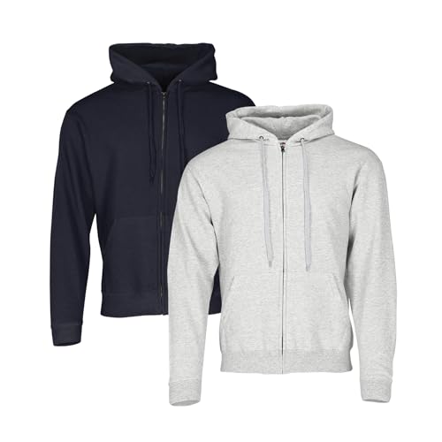 Fruit of the Loom Classic Hooded Sweat Jacket 2er-Pack Herren, Deep Navy + Heather Grey, M Fruit of the Loom Classic Hooded Sweat Jacket 2er-Pack Herren, Deep Navy + Heather Grey, M von Fruit of the Loom