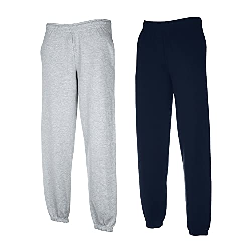 Fruit of the Loom Classic Jog Pants Herren Jogginghose mit offenem oder elastischem Beinabschluss, Größe:M, Farbe: 1x Grau + 1x Deep Navy + 1 HL Kauf Notizblock von Fruit of the Loom