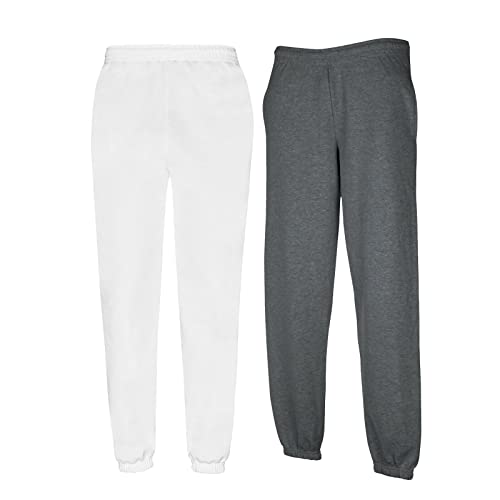 Fruit of the Loom Classic Jog Pants Herren Jogginghose mit elastischem oder offenem Beinabschluss (L, 1x Dark Heather + 1x Weiss Elastisch + 1 HL Kauf Notizblock) von Fruit of the Loom