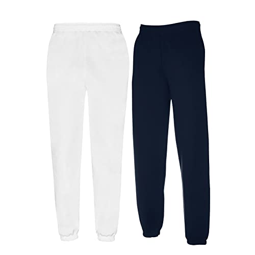 Fruit of the Loom Classic Jog Pants Herren Jogginghose mit elastischem oder offenem Beinabschluss (L, 1x Deep Navy+ 1x Weiss Elastisch + 1 HL Kauf Notizblock) von Fruit of the Loom